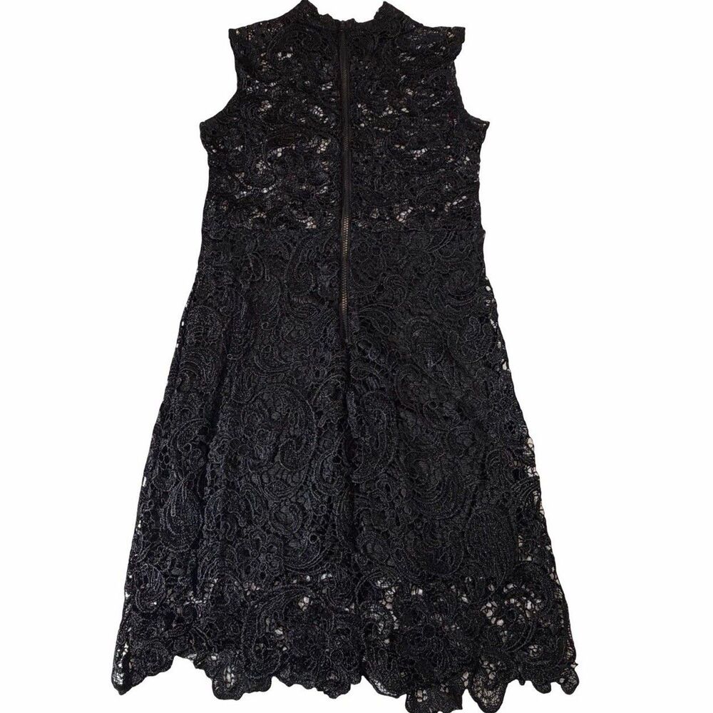 Free People Dress Women's Size 2 Black Lace Mock Neck Sheer Boho Bodycon Lined